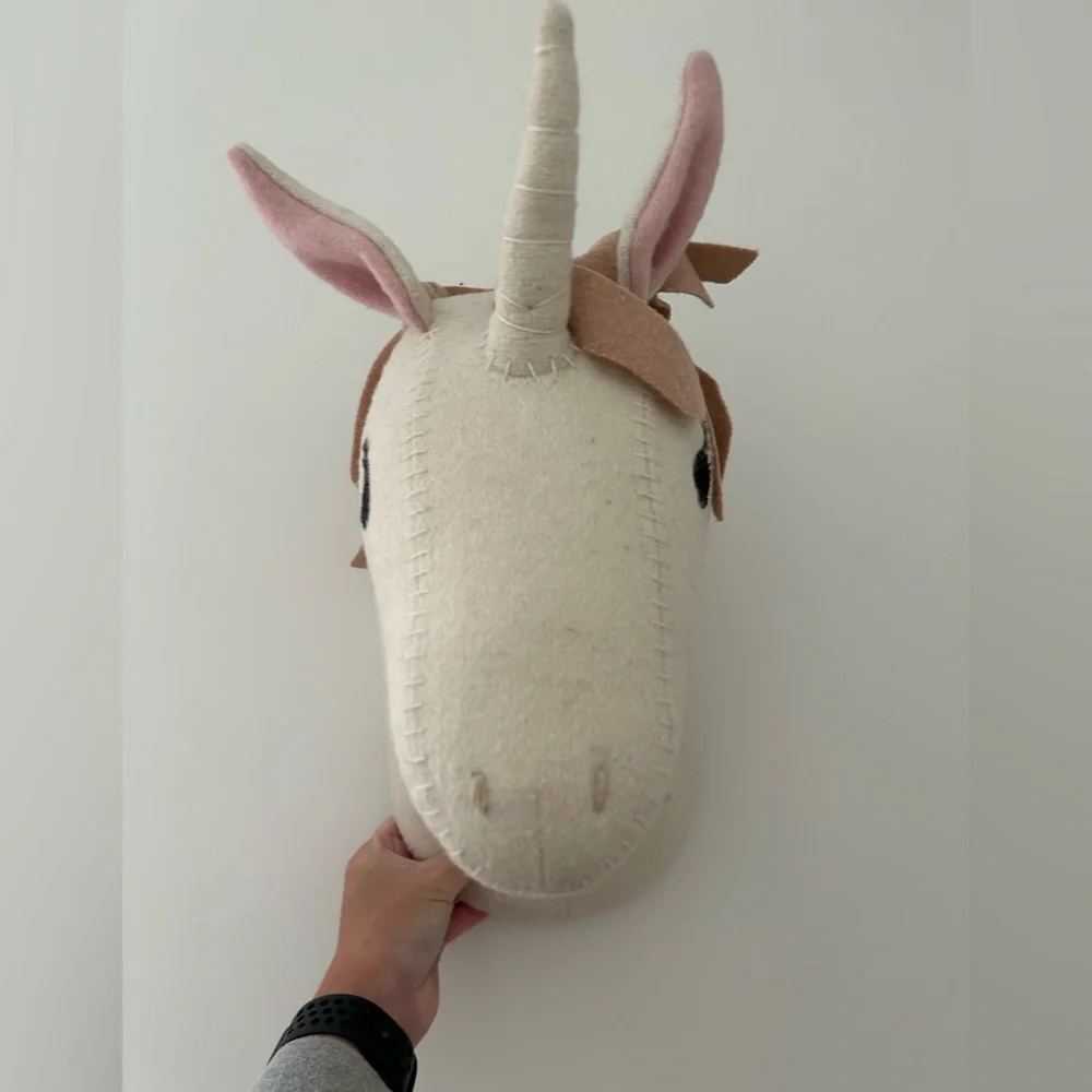 Plush Unicorn Wall Mount - Cream and Blush Fabric Decor